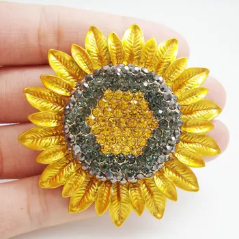 Modes Rotaslietas Burvīgs Saulespuķu Ziedi Dzelteni Rhinestone Kristālu Broša Pin