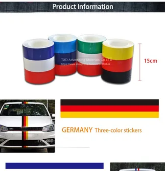 TXD Mini DIY 15cmx25m/Roll Vācija / Itālija / Francija Karoga Kapuci Svītras Auto Uzlīmes Decal par Pārsegs, Jumts, Bagāžnieka par Volkswagen