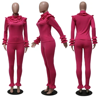 Jaunu Stilīgu Karstā Savirmot Malu Adīta Ikdienas Cietā 5 Krāsas Modes 2019 Sieviete Divas Gabals Bikses Uzvalka Komplekts
