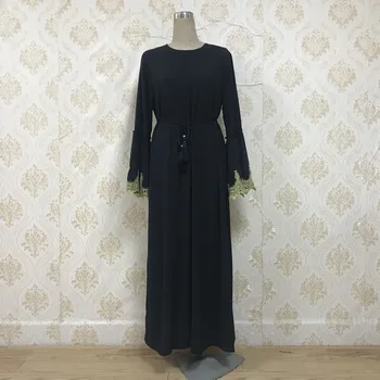 Musulmaņu turku Kaftan Abaya Kleita Sievietēm Izšūtām Mežģīnēm-up Ilgi Drēbes Taures Kimono Piedurknēm Islāma Apģērba Cafan Hijab Kleitas