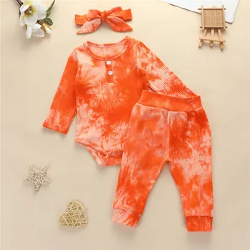 0-24M Rudens Bērnu Kaklasaites Krāsu Apģērbu Komplekti Jaundzimušais Zēns Meitenes ar garām Piedurknēm Kombinezonus+Bikses+Galvas Toddler Salātu Trikotāžas Apģērbs