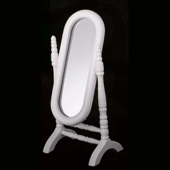 1:12 leļļu Namiņš Miniatūru Mēbeles Balts Modes Guļamistabas Komplekts 6PCS Gulta, Krēsls, Skapis Kumode, Spogulis WB063