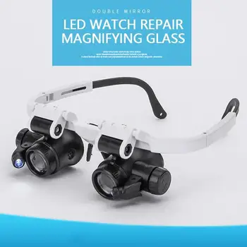 Palielināmā Stikla Brilles, Lupas Lupa Brilles ar LED Apgaismojumu Skatīties Remonts 8x 23X Dual Eye Rotaslietas Lupa Objektīva Galvas stīpa
