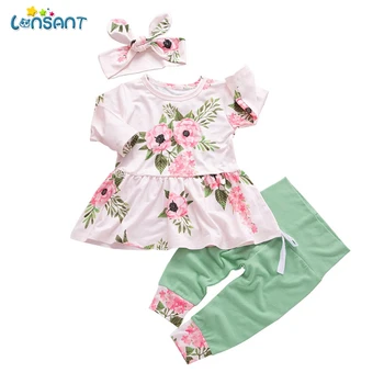 LONSANT 3pcs Princese Bērniem, Baby Meitenes Uzstādīt Bērnu Pavasara Gadījuma Ziedu T Krekls Topi, Bikses Galvu Treniņtērpi Tērpiem, N30