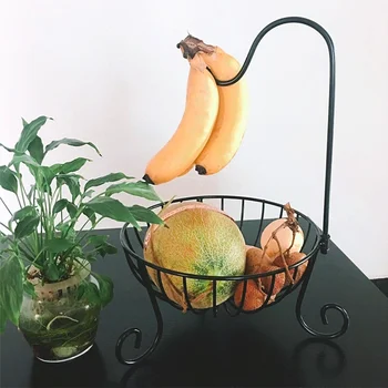 1GB Apaļas Metāla Augļu Grozu Augu Pakaramo Turētājs, Virtuves Trauku Metāla Bļoda Banānu Āķis Organizators Uzglabāšanas Darbvirsmas Parādīšana