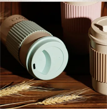 Portatīvo akrobāts vides aizsardzības ekoloģisko kviešu salmu kauss ar vāku piena tasi kafijas tasi mājas portatīvo āra tējkanna t
