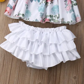 Boutique baby girl kostīmu Vasaras Apģērbs Apģērbu Ziedu Kleitu Topi+Savirmot Šorti 2GAB Apģērbs