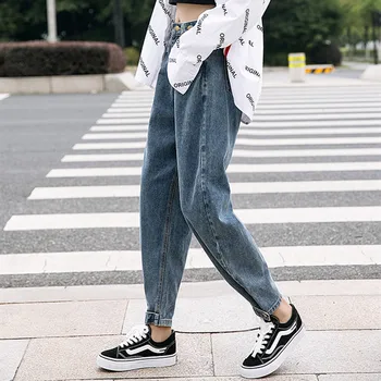 Sieviete Džinsi Ar Augstu Jostas Drēbes Plaša Kāju Džinsa Apģērbu Zilā Streetwear Vintage Kvalitātes 2020 Rudens Modes Harajuku Taisnas Bikses