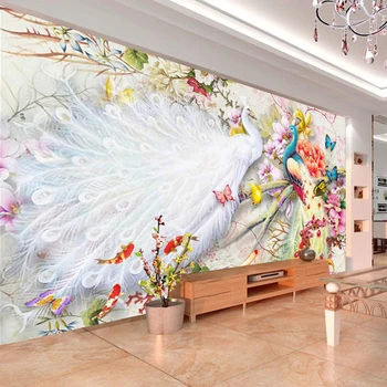 Ķīniešu Stilā Akvarelis Pāvs Peonija 3D Sienu Gleznojumi Tapetes Dzīvojamā Istabā, Guļamistabā, Fona Sienas, Mājas Dekoru Papel De Parede 3 D