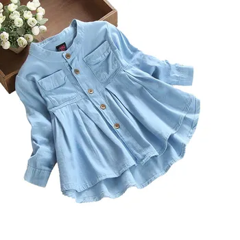 Ir 2021. Jauns Zīdainis, Mazulis Baby Meiteņu Džinsa Ruched garām Piedurknēm T-Krekls Topi Blūze Apģērbu Jaunā Gada Dāvanas Bērniem meitene kleita#Y