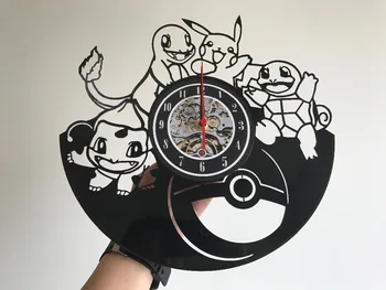 Pokemon Dāvanu Sienas Pulkstenis Vinila Ierakstu Mākslas Dekoru Vintage reloj,sienas pulkstenis saat modinātājs reloj liels sienas pulkstenis duvar saati
