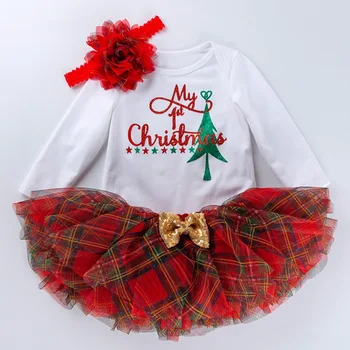 Baby Girl Chirtsmas Drēbes, Jaundzimušā bērna 0-24m Puse Ziemassvētku Jauki Pricess Meiteņu Apģērbi Svārki+Bodysuit+Galvas Tērpiem