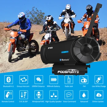 Fodsports FX8 Motocikla Ķivere Grupas Domofons Bezvadu Bluetooth Austiņas Ūdensizturīgs Vairāku iekšējo telefonu Intercomunicador Moto FM