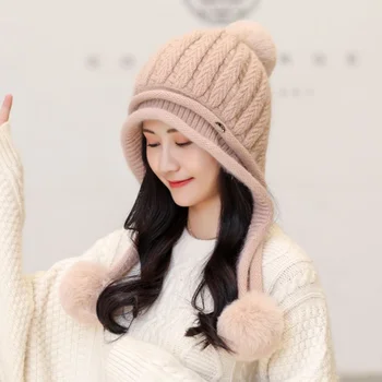 Jaunā korejiešu adītas Cepures Sievietēm Gudrs Beanies Cepuri Sabiezējums Beanie Skullies Samta Adīt Sunīti Caps Dāmas Savējos Vilnas Cepure