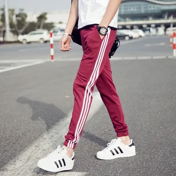 Jauno Modes Vīriešu Sporta Bikses korejiešu Stila Slim-montāžas Gadījuma Bikses ar Liela Izmēra Svītrainām Plāksteris Skriešanas Vīriešu Garās Bikses