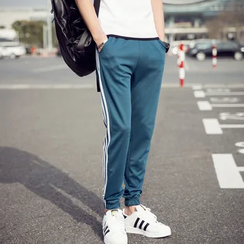 Jauno Modes Vīriešu Sporta Bikses korejiešu Stila Slim-montāžas Gadījuma Bikses ar Liela Izmēra Svītrainām Plāksteris Skriešanas Vīriešu Garās Bikses