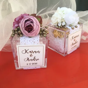Pasūtījuma akrila konfekšu kastes kāzu baby dušas labu un dāvanas iepakojums Jubileju līgavas duša puse šokolādes kārbas viesis