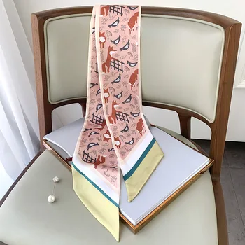 KOI LECOT Jaunu modes sieviešu fox modelis šalle sieviešu literatūras ģeometriskā zīda šalle šauru karekļi četri gadalaiki piesiets maiss