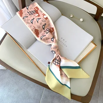 KOI LECOT Jaunu modes sieviešu fox modelis šalle sieviešu literatūras ģeometriskā zīda šalle šauru karekļi četri gadalaiki piesiets maiss
