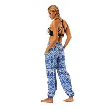 N-olsollo Zilu Aizmuguri Balts Zilonis 3D Iespiesti Harēma Bikses Plānas Šķiedras Ventilācijas Ātri Žāvēšanas joggers sieviešu Bikses Pantalon