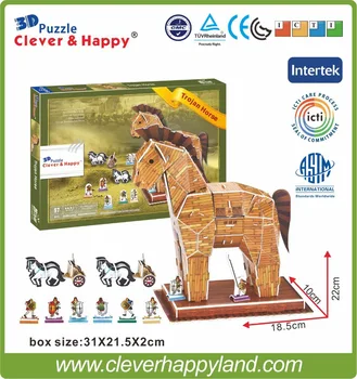 Produktu pārdošanu, trojas zirgu 3d puzzle modelis bērniem rotaļlietas