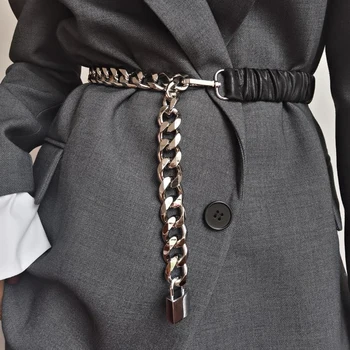Elastīga sudraba ķēžu josta dāmas kleita cummerbunds stiept jostu sievietēm augstas kvalitātes viegli mētelis ceinture femme bloķēšanas metāla