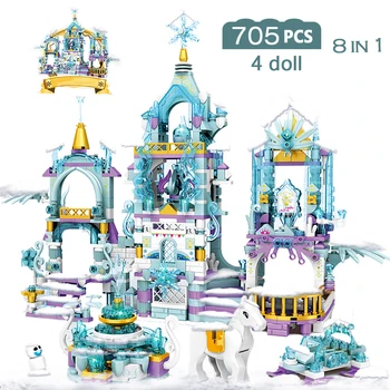 8IN1 Princese Burvju Meitenes Ledus Pils Meiteņu Draugi Sniega World Series Celtniecības Bloki, Ķieģeļi, Rotaļlietas
