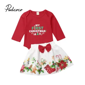 Pudcoco Meitene Drēbes, Uzvalki Princese Ziemassvētku Baby Meiteņu Drēbes Tērpiem Fall Winter Pirmā Ziemassvētku Bodysuit+Svārki Noteikti Xmas