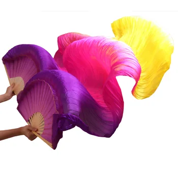 1 Pāra Deju Fani Bambusa Ribas Dabīgā Zīda Skatuves Sniegumu Aksesuārus Krāsošanas Fani Sievietes Vēdera Deju Zīda Fani purple+rožu+dzeltena