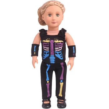 18 collu Meitenes, lelle drēbes Halloween kostīmi Amerikāņu jaundzimušo Black skeleta tērps, Bērnu rotaļlietas kleita fit 43 cm bērnu lelles c808