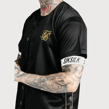 2019. gada Vasaras Vīriešiem Streetwear Hip Hop T krekli Sik Zīda Izšuvumiem Beisbola Džersija Krekls Vīriešu Modes T-krekls, krekli, Melna Balta