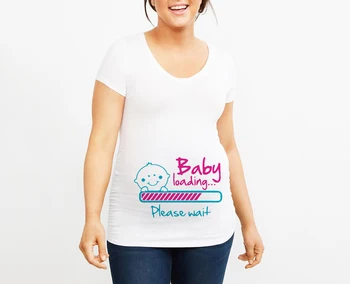 Sievietēm grūtniecības un Dzemdību Īsām Piedurknēm Karikatūra Izdrukāt, Topi, T-kreklu Grūtniecības Drēbes Grūtniecēm Bērnu Tagad Iekraušanas Pls, Pagaidiet, grūtniecības un Dzemdību