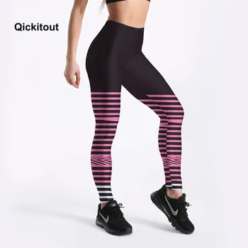 Qickitout Sexy Modes Rozā Līniju Iespiests Sieviešu Fitnesa Treniņu Stulpiņi Sieviešu Black&White Slim Elastīgās Bikses Plus lieluma
