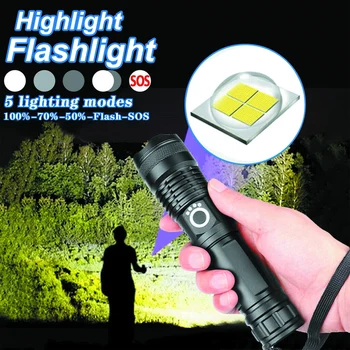 Lukturītis 100000 gaismas XHP50 5 Režīma LED USB Lādējamu 18650 26650 Lukturīti Lāpu фонарики ручные
