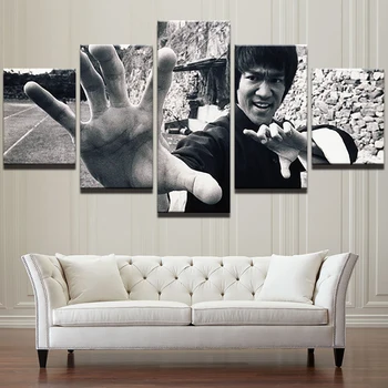 Mākslas Bildes Rāmis Dzīvojamā Istaba HD Iespiests 5 Panelis Ķīniešu Kung Fu Superstar Bruce Lee Mājas Dekoru Plakāti Mūsdienu Sienas Gleznojums