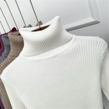 2020 rudens ziemas Sieviešu Trikotāžas augstu uzrullētu apkakli Džemperis Gadījuma Mīksto polo-kakla Džemperis Modes Slim Femme Elastību, Puloveri