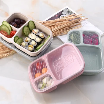 Mikroviļņu Bento Lunch Box Piknika Pārtikas Augļi Konteineru Uzglabāšanas Kaste Bērniem Pieaugušo Portatīvo Japāņu Kviešu Salmu Atsevišķu Pusdienas Kastes
