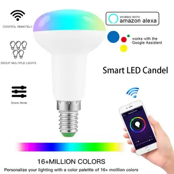 7W E14 WiFi Smart Gaismas Spuldze RGB LED Lampu Droselēm WiFi Spuldzes Enerģijas Taupīšanas Lampa Strādā Ar Amazon Alexa, Google Home