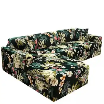 Jaunu Augu Drukāt Sofa Cover Ziedu Cieši Wrap Dīvāna Pārsegs neslīdīgu L-style Frekvencēs Stūra Dīvāns Gadījumā Krēslā Aizsargs