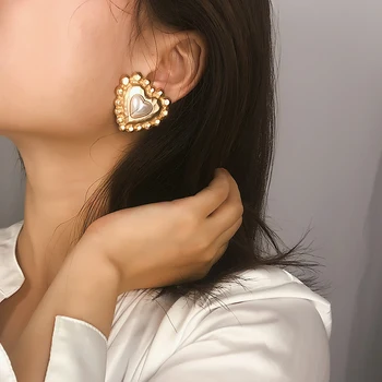 Vintage Sirds Formas auskariem Sievietēm, Eleganta Baroka Ģeometriskā Kastīšu Imitācijas Pērles, Zelta Krāsas Metāla Auskaru