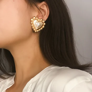 Vintage Sirds Formas auskariem Sievietēm, Eleganta Baroka Ģeometriskā Kastīšu Imitācijas Pērles, Zelta Krāsas Metāla Auskaru