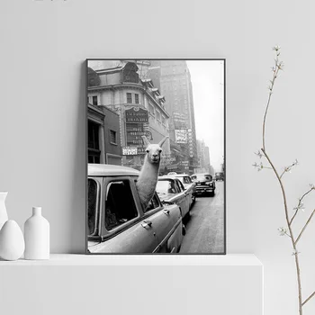 Vintage Lamu Plakātu Melna Balta Alpakas Taksometru Audekls Mākslas Drukāt Sienas Gleznojums, Apdare Attēlu Mūsdienu Dzīvojamā Istaba Dekori