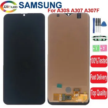 Super AMOLED Displeju SAMSUNG Galaxy A30S LCD A307 A307F A307F/DS Lcd Displejs, Touch Screen Digitizer par A307G Ekrāna Assembl