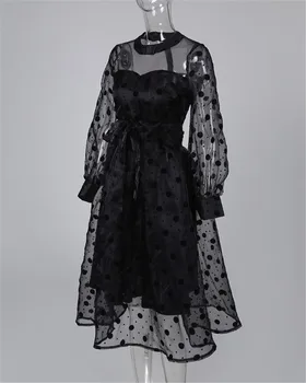 2020 Sieviešu Modes Garām Piedurknēm Polka Dot Acs Kleita Pārsējs Dāmas Oficiāla Vakara Midi Kleitu Puse Vestidos Sieviešu Clothingg