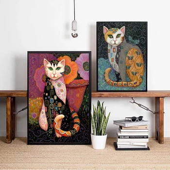 Mākslas Gustava Klimta Eļļas Gleznas Dzīvnieku Kaķis Plakātu Mājas Rotājumi Klimta Glezna, Lai Dzīvojamā istaba Uz Audekla Bez Rāmja