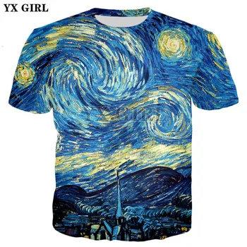 YX MEITENE 2018. gada vasarā Jaunu stilu Klasiskās Eļļas Glezniecības t-krekls Vinsenta Van Goga Starry Night Drukāt 3d Vīrieši/sievietes Ikdienas Tee krekli