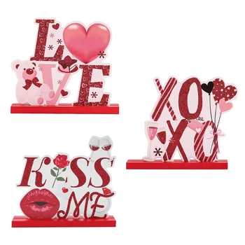 OOTDTY Valentīna Dienas Galda Rotājumi Vakariņas Puse, Koka Centerpieces Zīmi Mīlestība Kiss Me XOXO Lūpām Valentīndienas Dāvana