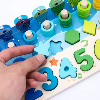 Pirmsskolas Koka Montessori Rotaļlietas Skaits Ģeometriskas Formas Izziņas Spēles Bērnu Agrīnās Izglītības Mācību Līdzekļi Matemātikas Rotaļlietas Bērniem