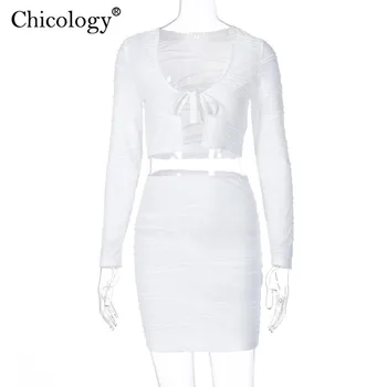 Chicology mežģīnes up modes 2 divas gabals saskaņošanas kopums, kultūru top svārki, klubu tērpi sievietēm 