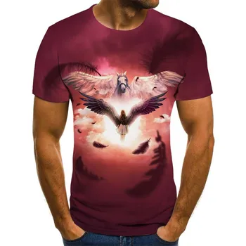 3D Eņģelis T Krekls Vīriešiem Punk O Kaklu Melna ar Īsām Piedurknēm Vasaras Smieklīgi Spārniem Druka T kreklu apdruka Vīriešu Sieviešu Hip Hop Galvaskausa T Streetwear